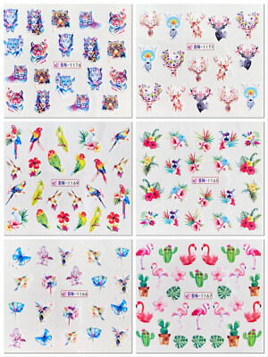 Nail Art Nagel Sticker Wasser Transfer Tattoo Blume Tiger Katze Hirsch 0128