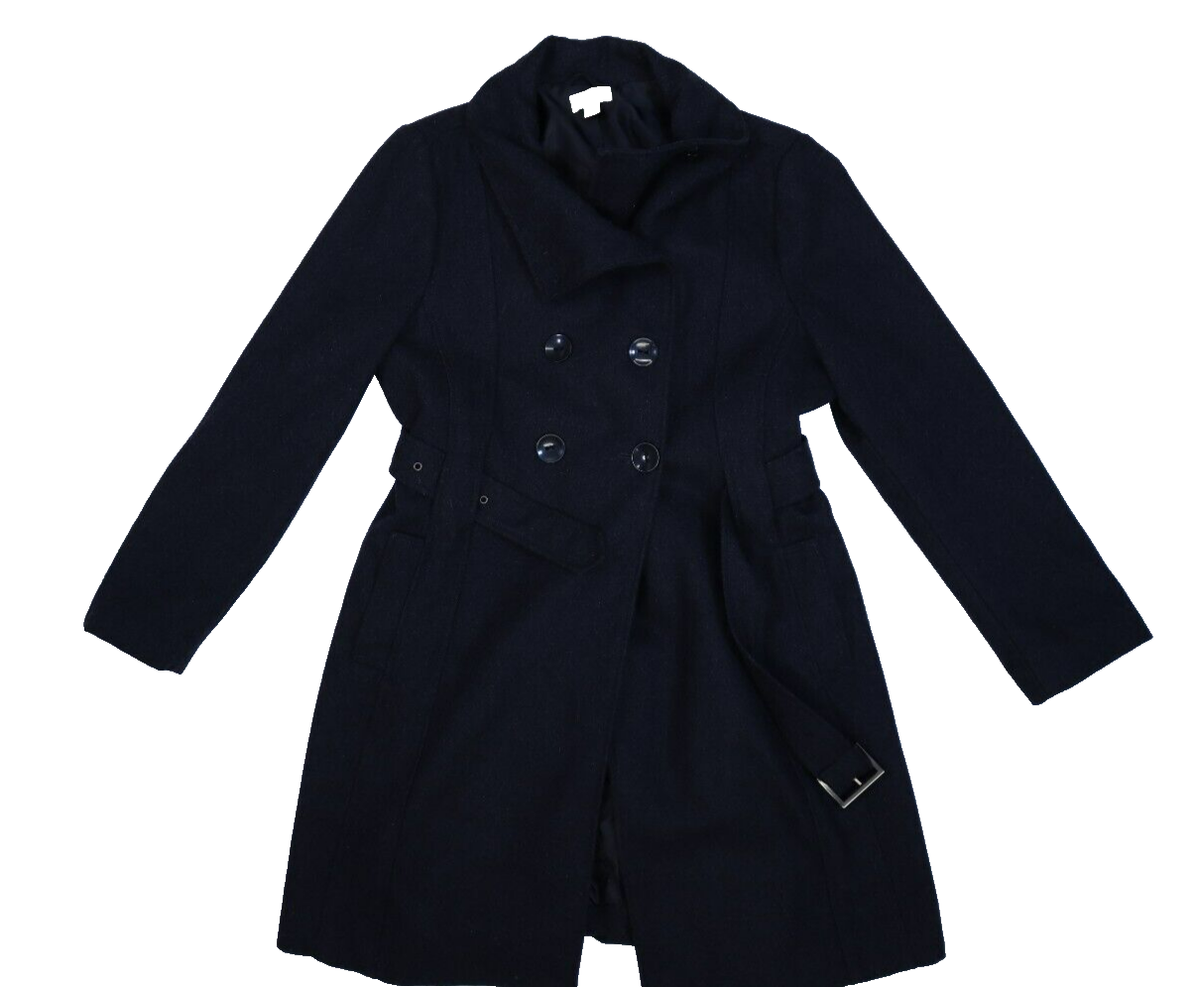 Cato Dark Gray Wool Blend Double Breasted Button Front Belted Overcoat  Womens L