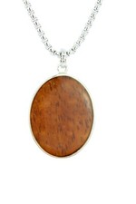 Hawaiian Oval Pendant - Hawaii Koa Wood, Rhodium over Brass, 20" Necklace