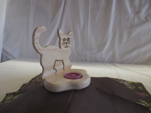 Teelichthalter aus Holz "stehende Katze", Frühlingsdeko/Tischdeko. - Bild 4 von 5