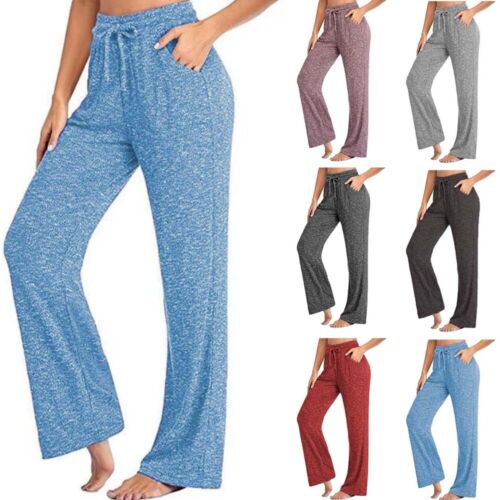 Womens Loose Yoga Pants Ladies Soft Lounge Casual Wide Leg Drawstring Trousers##