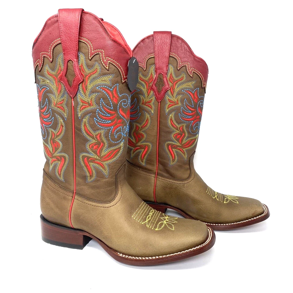 Bota Occidental LOS ALTOS Honey Rage Cuero Genuino Rancho Punta Cuadrada Talla 10 EE Foto 2 de 4