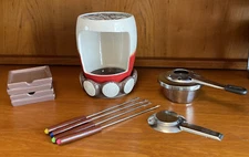 Jumbl Complete S'mores Maker Complete Set. Red White Fondue Forks Plates