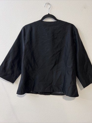 Coldwater Creek Womans Jacket Size 16 Black 100% Silk 3/4 Sleeve Collarless Goth - Picture 7 of 12