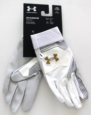 Under Armour Clean Up Batting Gloves Youth Small White/Gold