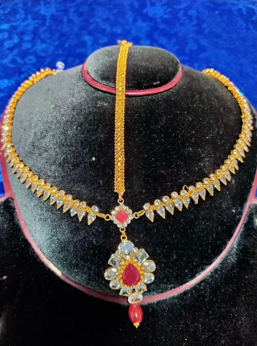 Indian Bridal head Jewelry Gold Plated kundan matha patti set