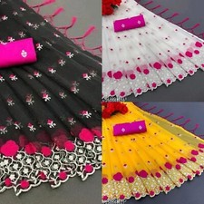 Women's Super Net saree with Separate Blouse Piece