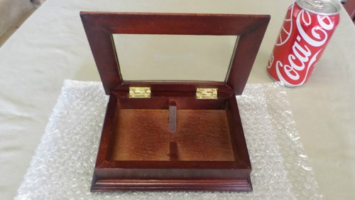 1329M Vintage Spalding 2 Deck Spielkartenhalter Holz aufklappbar mit Glasfenster TAIWAN - Bild 5 von 8