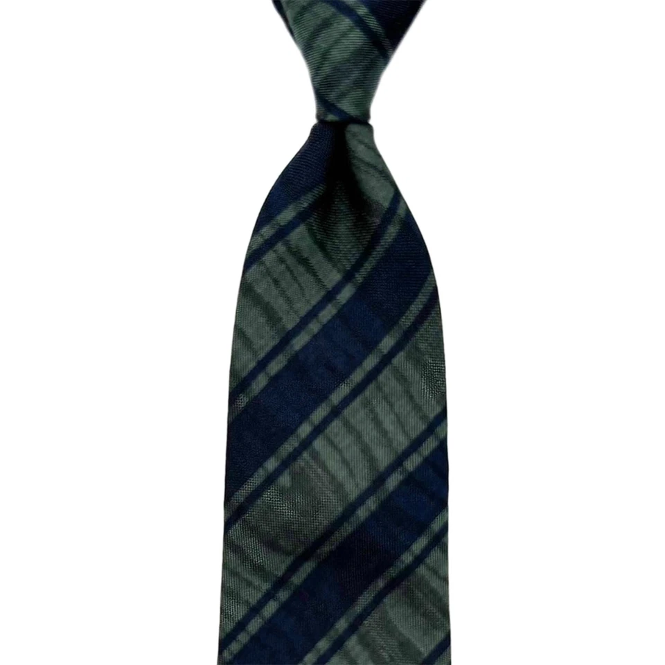 Corbata Cerruti 1881 Azul - Azul Oscuro y Gris-Verde Rayas Seda Italia Corbata Foto 2 de 4