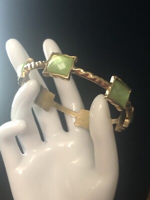 vergoldetes, hell schattiertes Jade Edelstein Armband gestempelt Marlyn Schiff