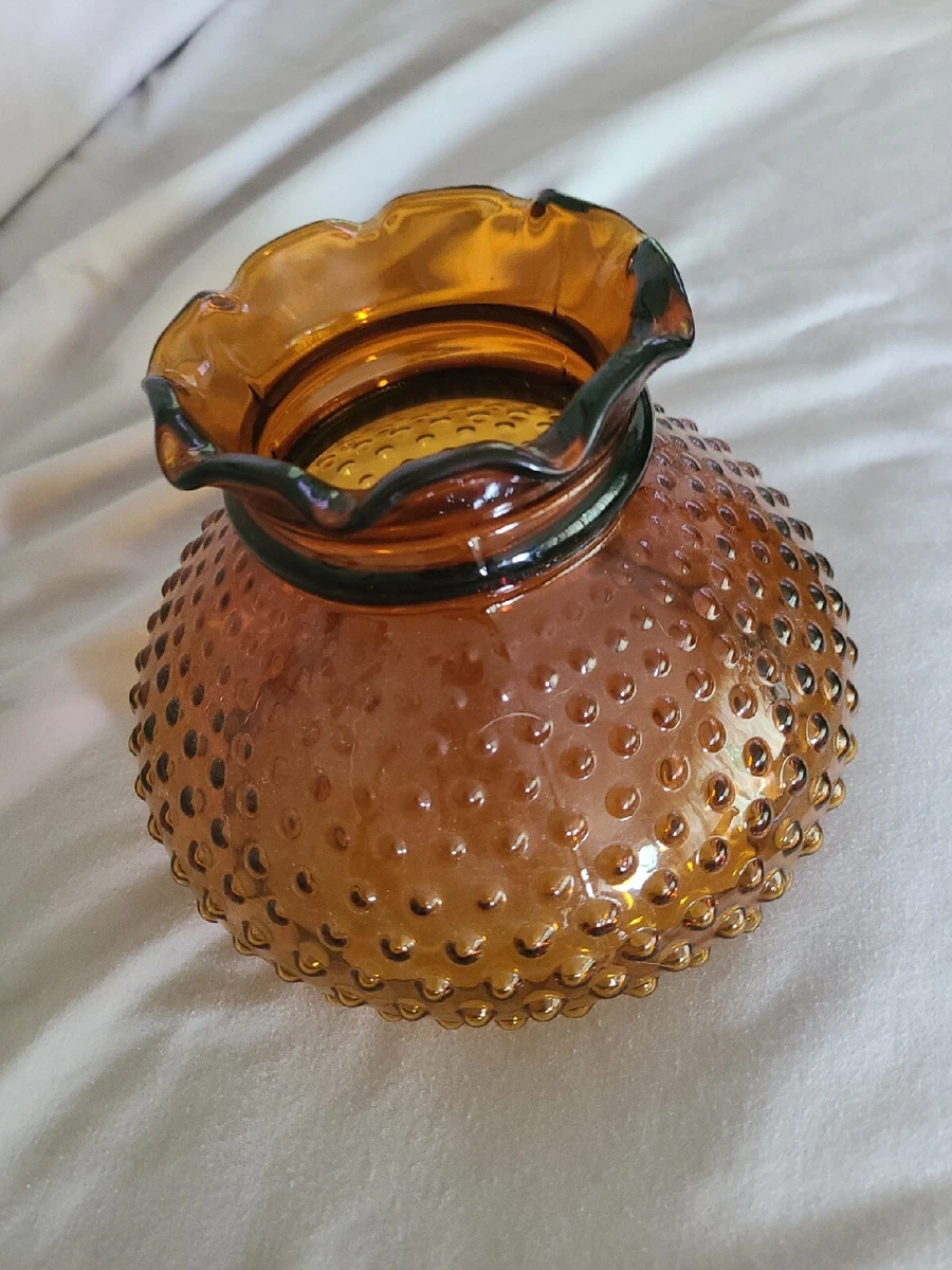 Vintage Amber Hobnail Glass Hurricane Parlor Lamp Shade 7 Fitter