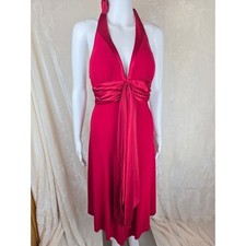Y2K Red Halter Neck Ruched Waist Tie Midi Dress Women's