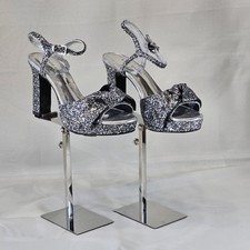 Kate Spade Silver Glitter Bow Miya Platform Open Toe Heels Sz 8B-New