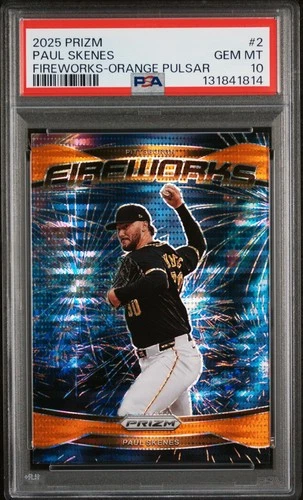 🚀 Paul Skenes  2025 Prizm #2 Fireworks Orange Pulsar (PSA 10-Gem Mint) 313/399