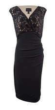 Connected Women's Sequin Lace Top Jersey Dress (6, Black/Nude)