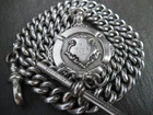 Heavy 48g Chunky Silver Tone Albert Pocket Watch Chain + Solid Silver Fob Medal