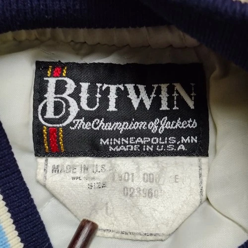 Vintage BUTWIN Jacket Men XL Blue 1987 Softball League Satin Button Up 80s image 4