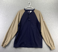 Bulwark FR Large Navy Khaki Flame Resistant Henley Long Sleeve Cotton Shirt
