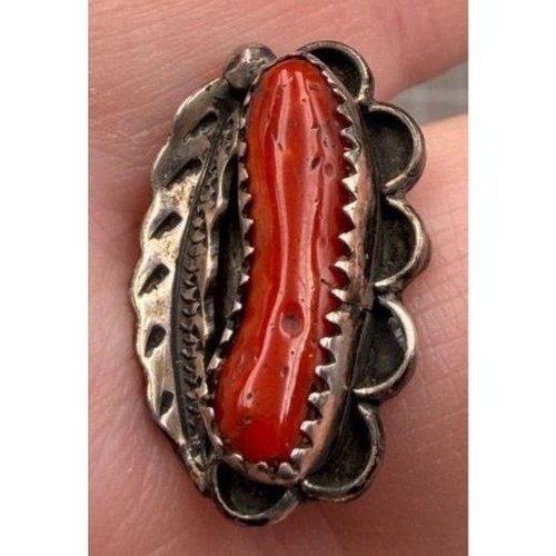 Vintage Southwestern Pendant Sterling Silver Orange Coral Nugget 7/8"