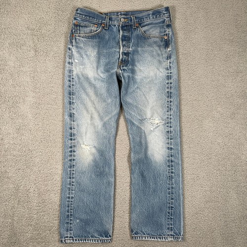 Y2K Levis 501XX Mens 33x30 (Fit:30x28) Blue Whisker Faded Distressed Grunge Kurt