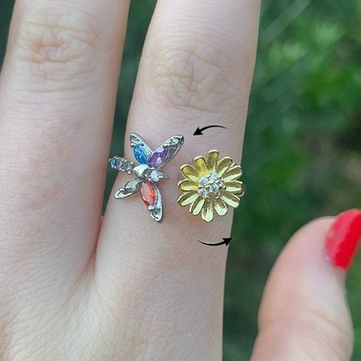 Regenbogen Libelle Spinner Ring Fidget Angst Relief verstellbar Gold Silber