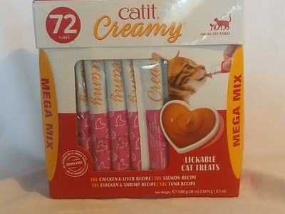 Catit Creamy Lickable Cat Kitten Treats 72-count, Chicken, Salmon, Tuna, Shrimp