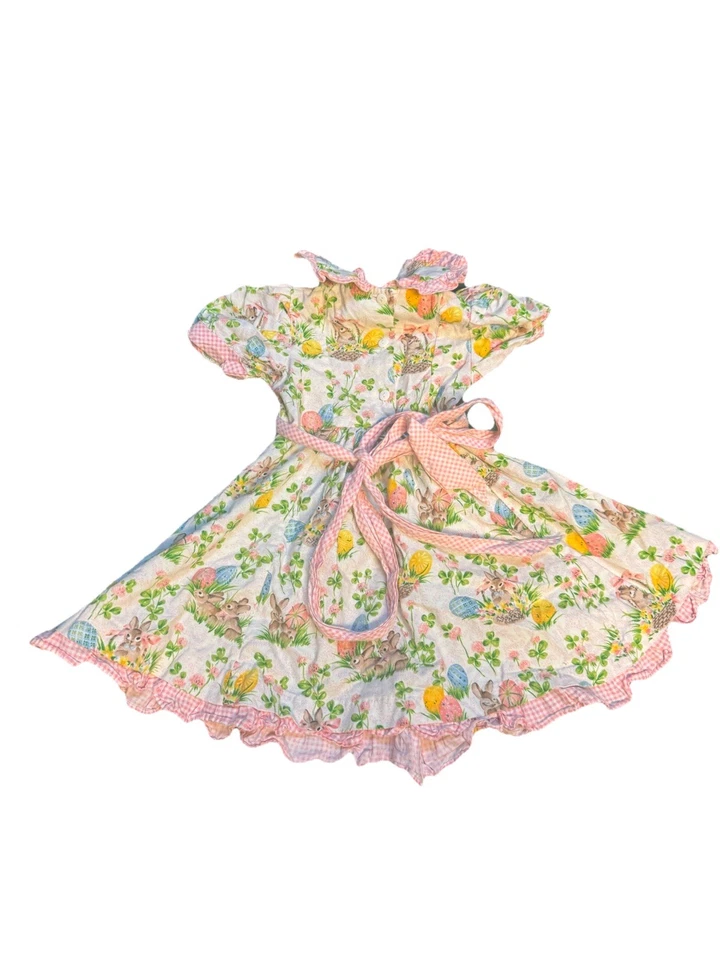 Lindo Vestido De Colección Thomas 2T Conejito de Pascua Rosa Guinga Calado Cottagecore Primavera Foto 3 de 4