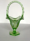 Fenton Glass Green Apple Stretch 10" Hand Painted Basket Signed