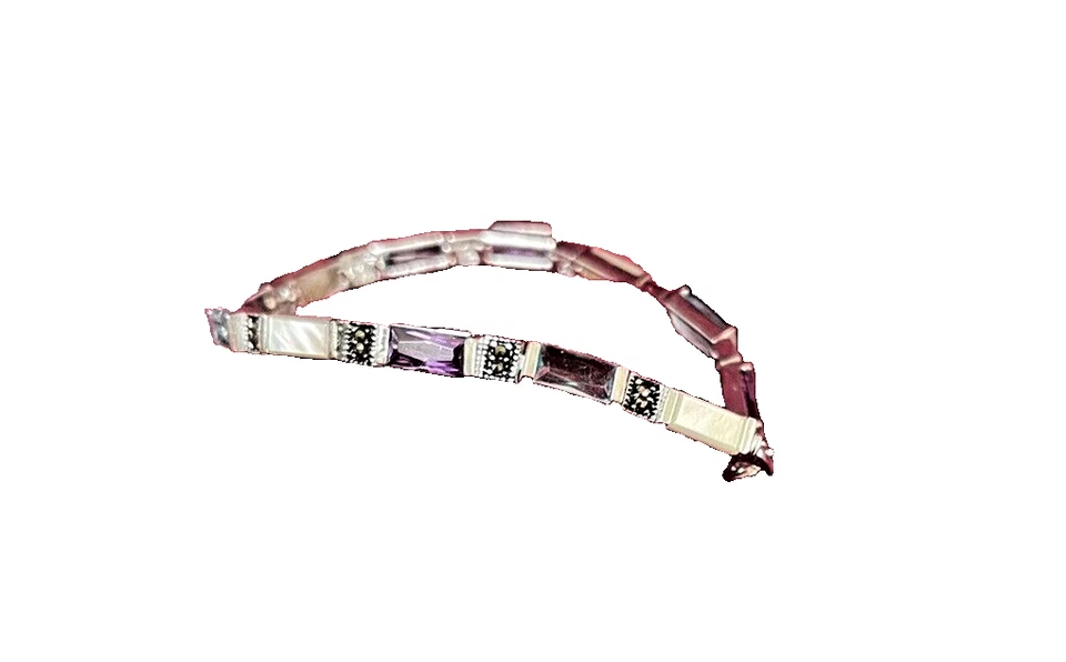 Pulsera Tenis Plata de Ley 925 con Nácar, Amatista, Cristal Marcasita Foto 4 de 4