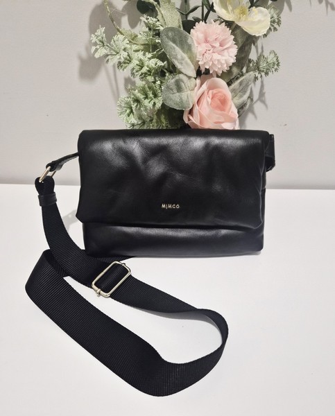 Mimco Black Leather Puffy Leather Crossbody Bag Like New RRP $229 🩷