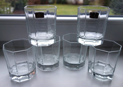 6 Whiskygläser Becher Luminarc Octime Octogoon Frankreich achteckig Höhe 8 cm