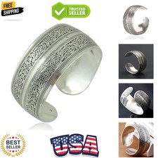 Tibeten Silver Carved Spiral Flower Connecting Branches Pattern Wide Band Ope...