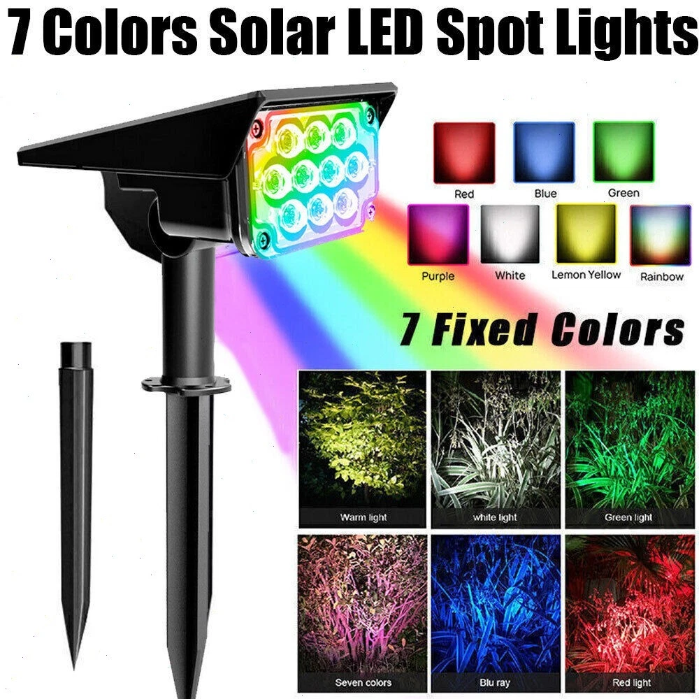 Solar Garden Light RGB LED Outdoor Spotlight For Pathway Yard Lawn Waterproof US