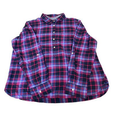 Tommy Hilfiger Hemd Damen XL bunt kariert Flanell halb Knopfleiste Popover