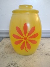 Vtg MCM Bartlett Collins Bright Yellow With Orange Daisy Glass Cookie Jar