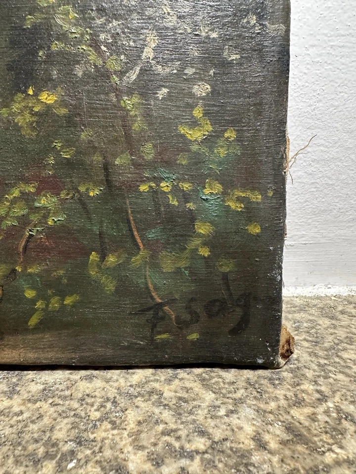 Huile sur toile étude jardin fleuri arbres en fleurs maison impressionniste XIXe - Photo 2/4