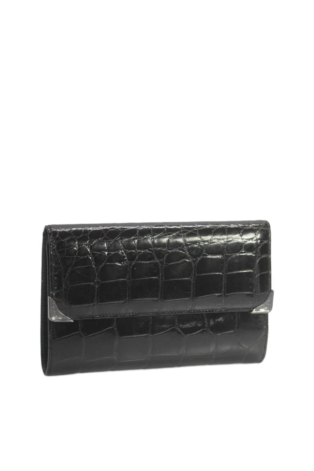 Tardini Genuine American Alligator Sterling Silver Embellished Wallet Black Foto 3 de 4