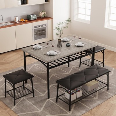 Kitchen Dining Table Set for 4 w/ Bench&Stools Modern Storage Design Small Space