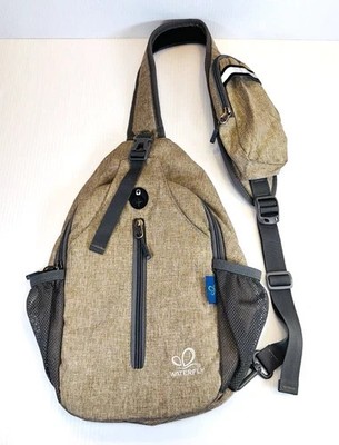 WATERFLY Crossbody Sling Bag Backpack Travel Daypack Brown Camping Hiking - EUC