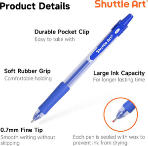 Shuttle Art 1-Pack Blue Gel Pens 0.7mm - Retractable Medium Point Rollerball