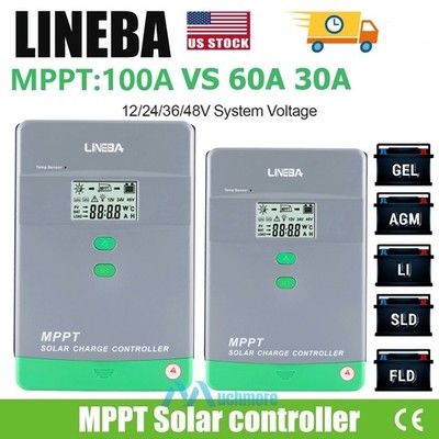 30-100A MPPT Solar Panel Charge Controller Battery Regulator 12V 24V 36V 48V LCD