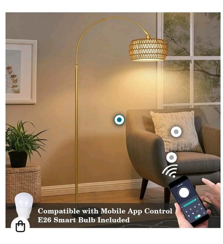 Gold Floor Lamps for Living Room, Arc Floor Lamp with Remote & Bohemian-Gold - Picture 4 of 9