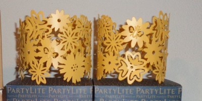 Partylite Duftwachsglas-Aufsatz Blumenbouquet P93202  2 Stück Metall Gelb OVP