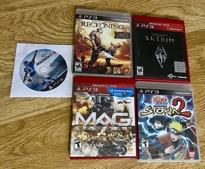 PlayStation 3 Game Lot 5 PS3 Vintage Mag Reckoning Skyrim Naruto Madden Working