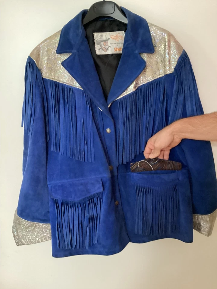 Chaqueta Vintage Schott NYC Kenny Rogers con Flecos de Gamuza Azul Nunca Usada EE. UU. - Imagen 3 de 4