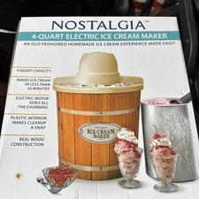 Nostalgia Electrics 4-Quart Wood Bucket Ice Cream Maker