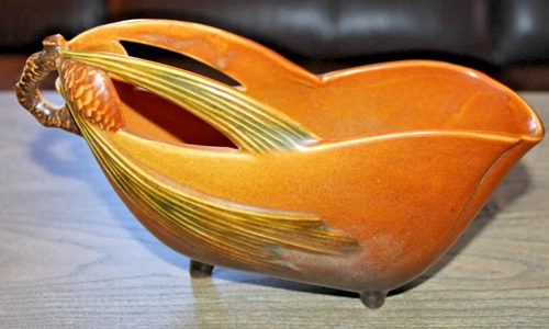ROSEVILLE POTTERY #454-7 PLANTER VASE GRAVY BOAT BROWN 1935 FRANK FERRELL EXC