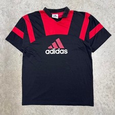 Vintage 90s Adidas Striped Soccer Jersey Collared Black Red Mens Large