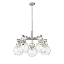 Innovations Newton Sphere 5 Lt 7" Stem Chandelier, SN/CL - 410-5CR-SN-G410-7CL