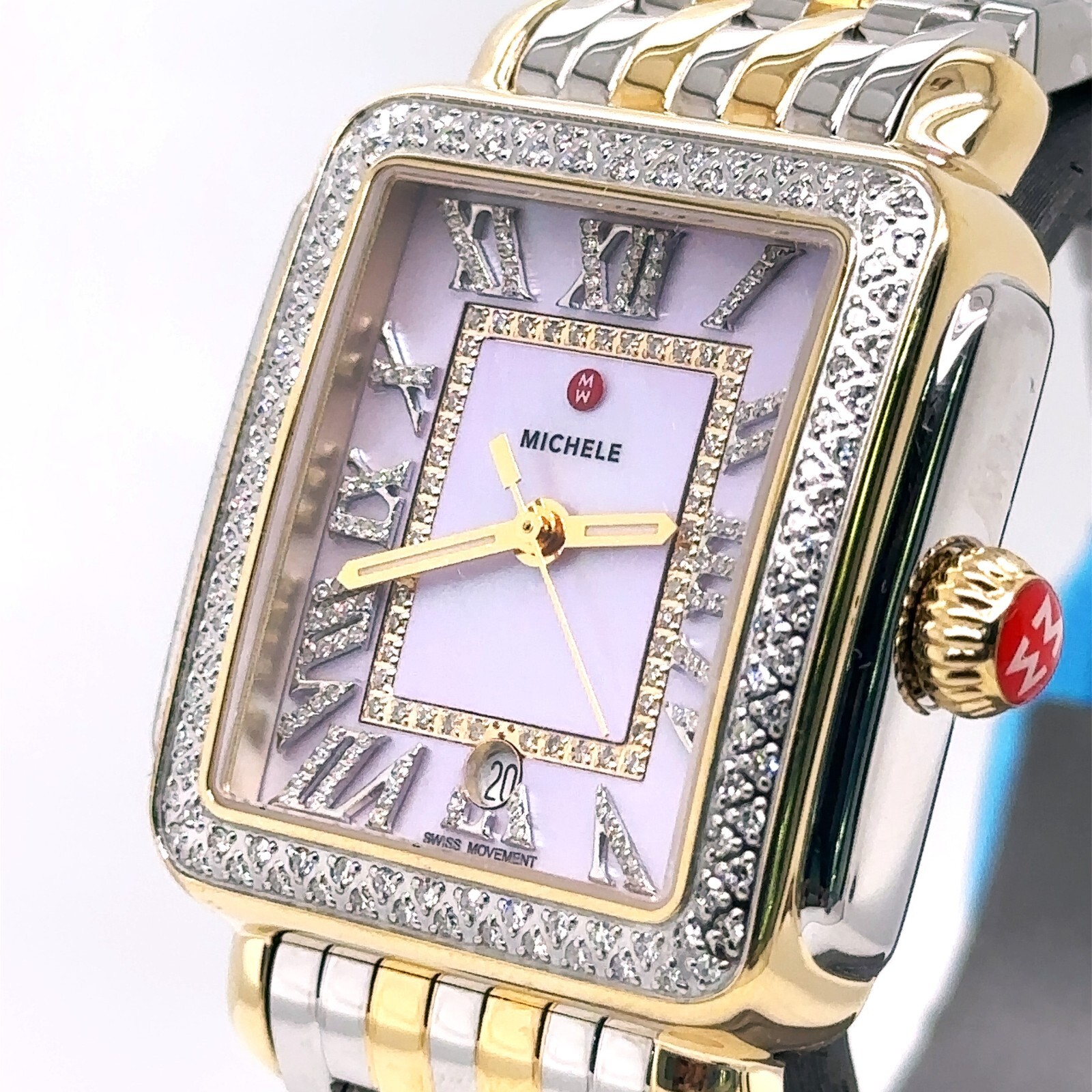 Michele Deco Maddison Two Tone 18K Gold Diamond Dial 33mm Watch 